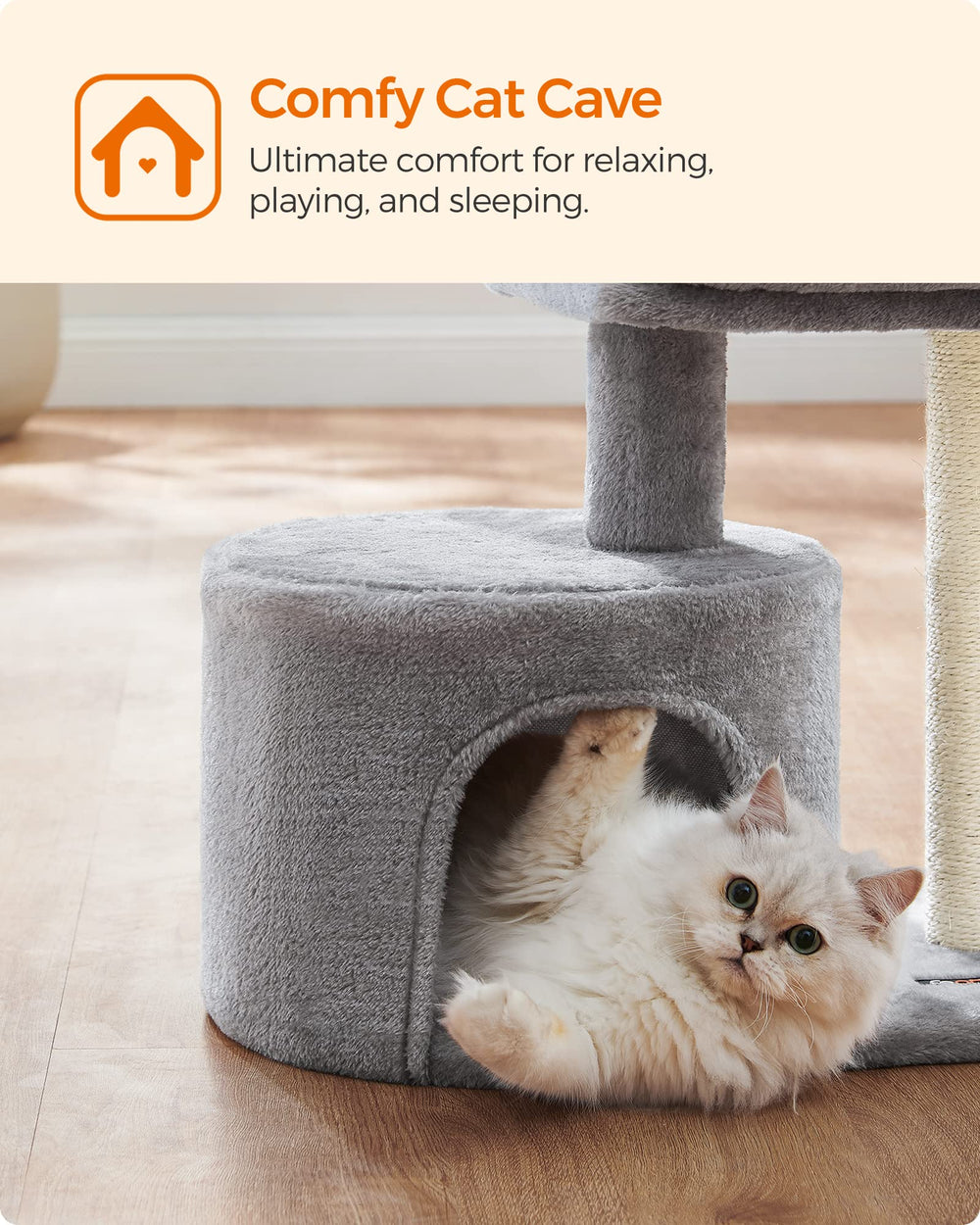 Feandrea cat tree in light gray ready as a gift-ready setup.