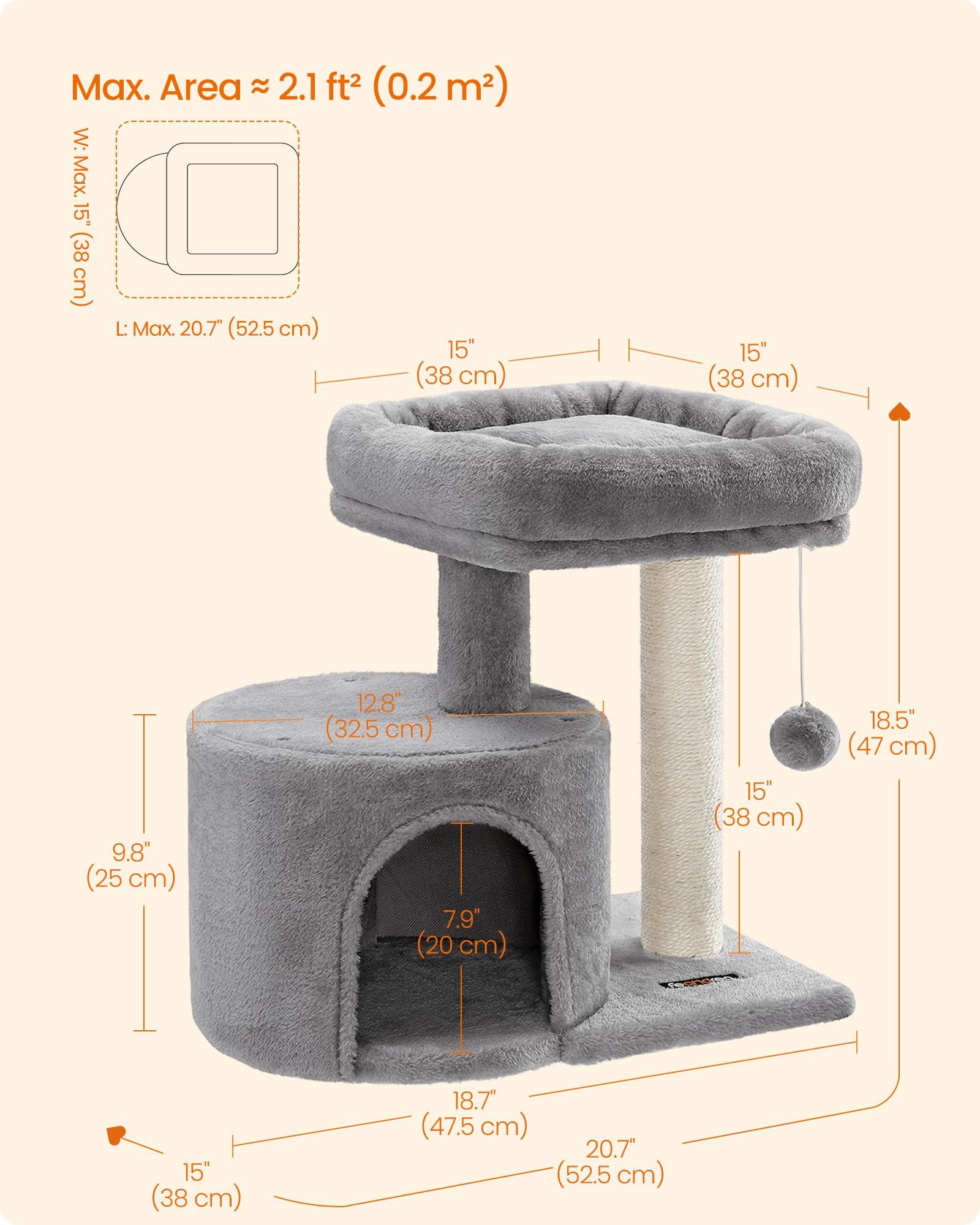 Feandrea plush perch on cat tree for soft resting after play.
