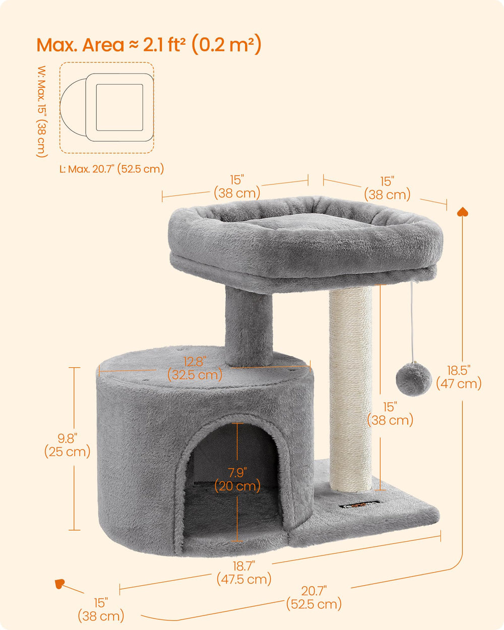 Feandrea plush perch on cat tree for soft resting after play.