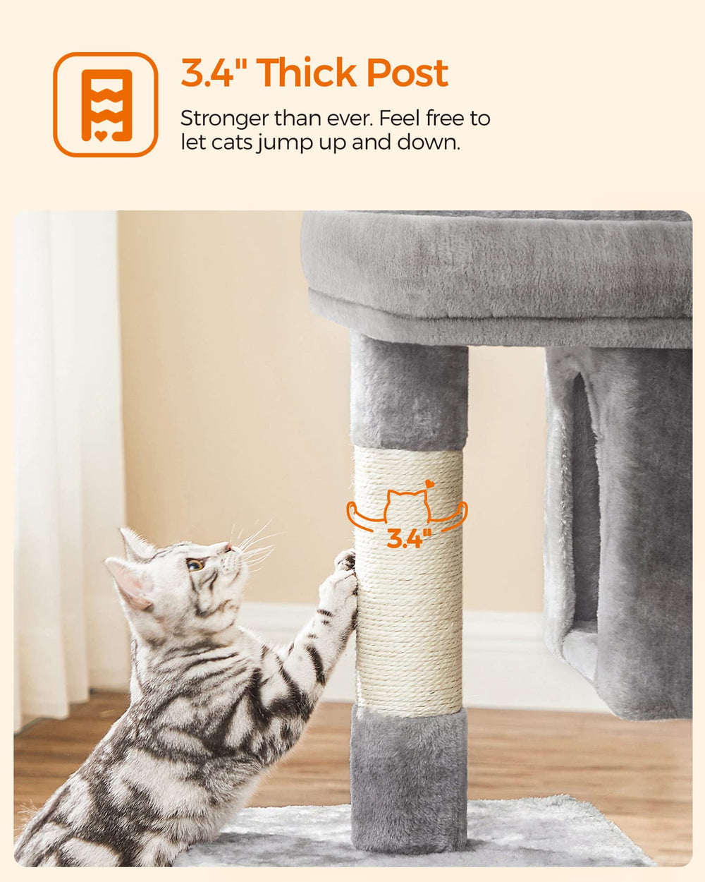 Feandrea cat-tree sturdy particleboard base supports energetic cats.
