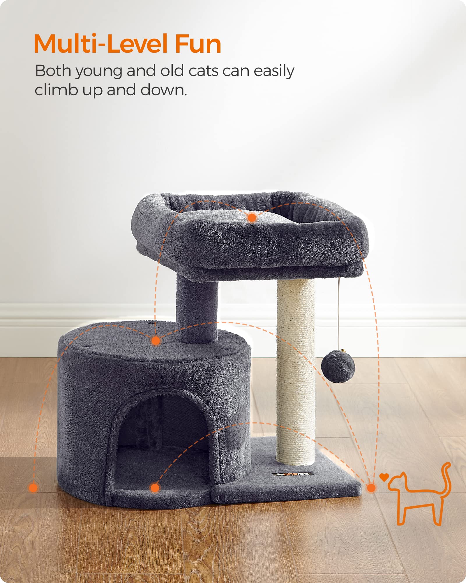 Feandrea cat tree tower cuddle cave offers a private cozy retreat.
