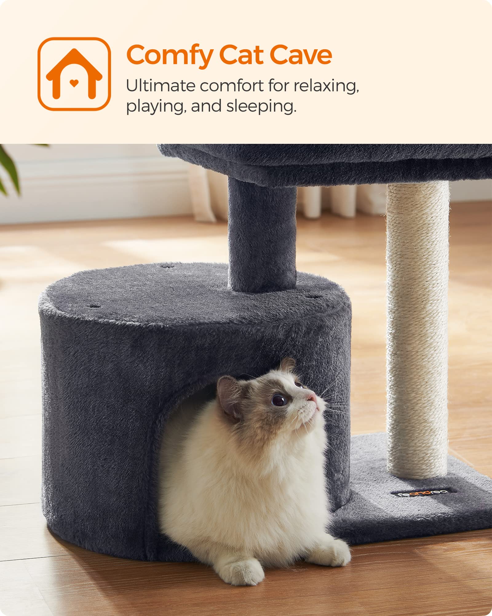 Feandrea cat tree tower ideal for kittens and curious cats.