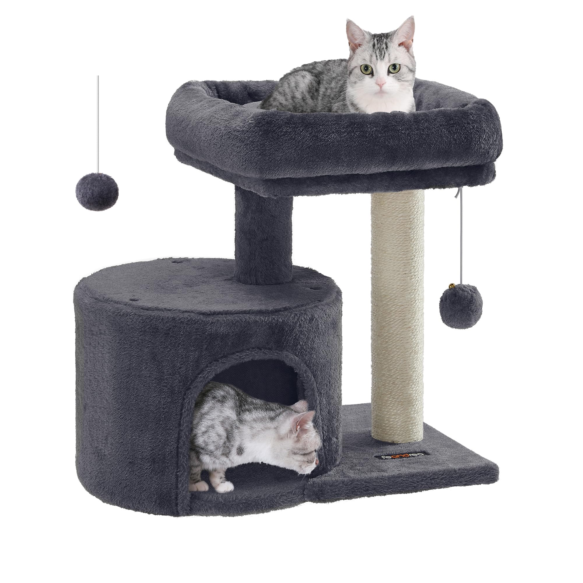 Feandrea cat tree tower with sisal post promotes durable scratching and play.