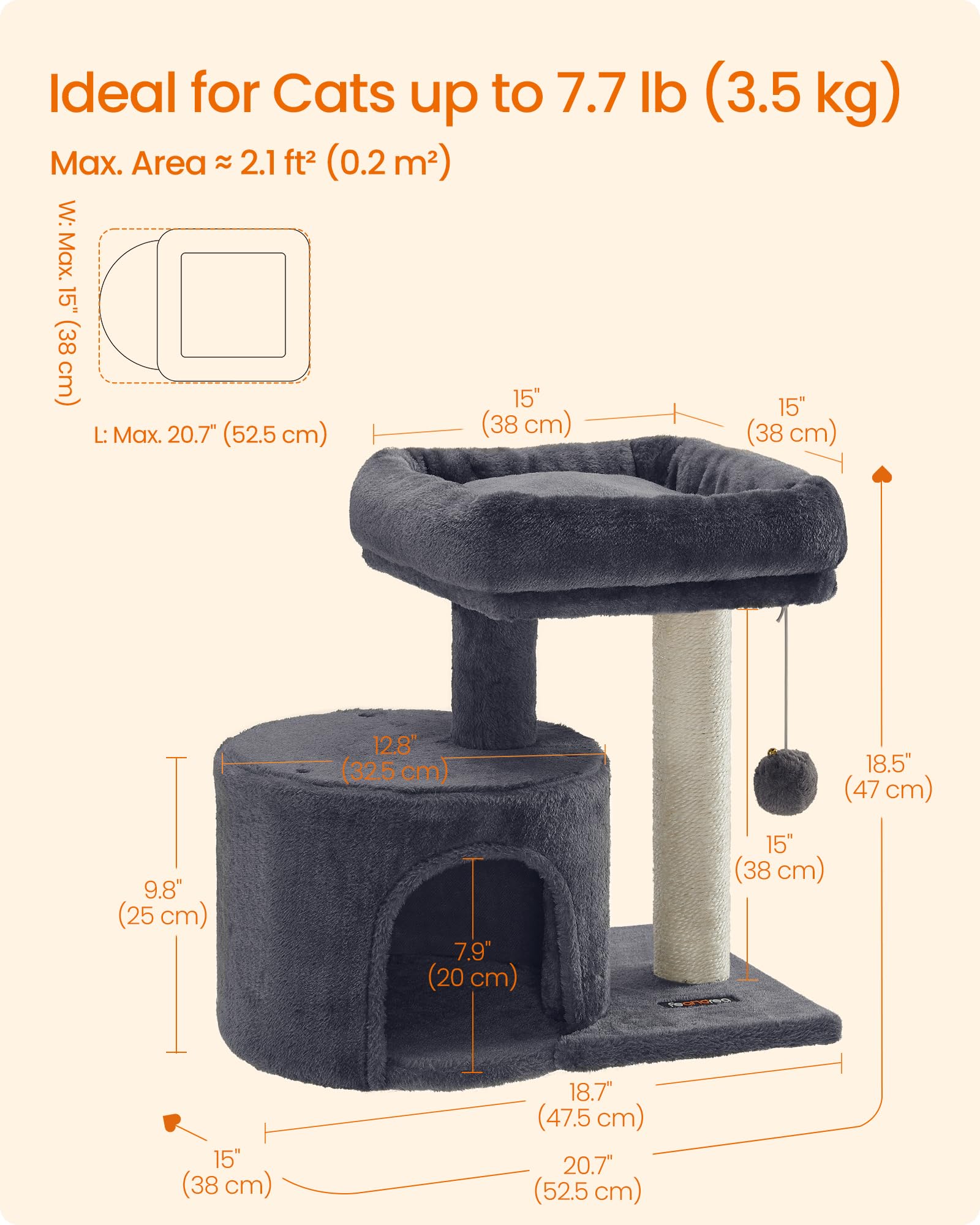 Feandrea cat tree tower fits small spaces without clutter.