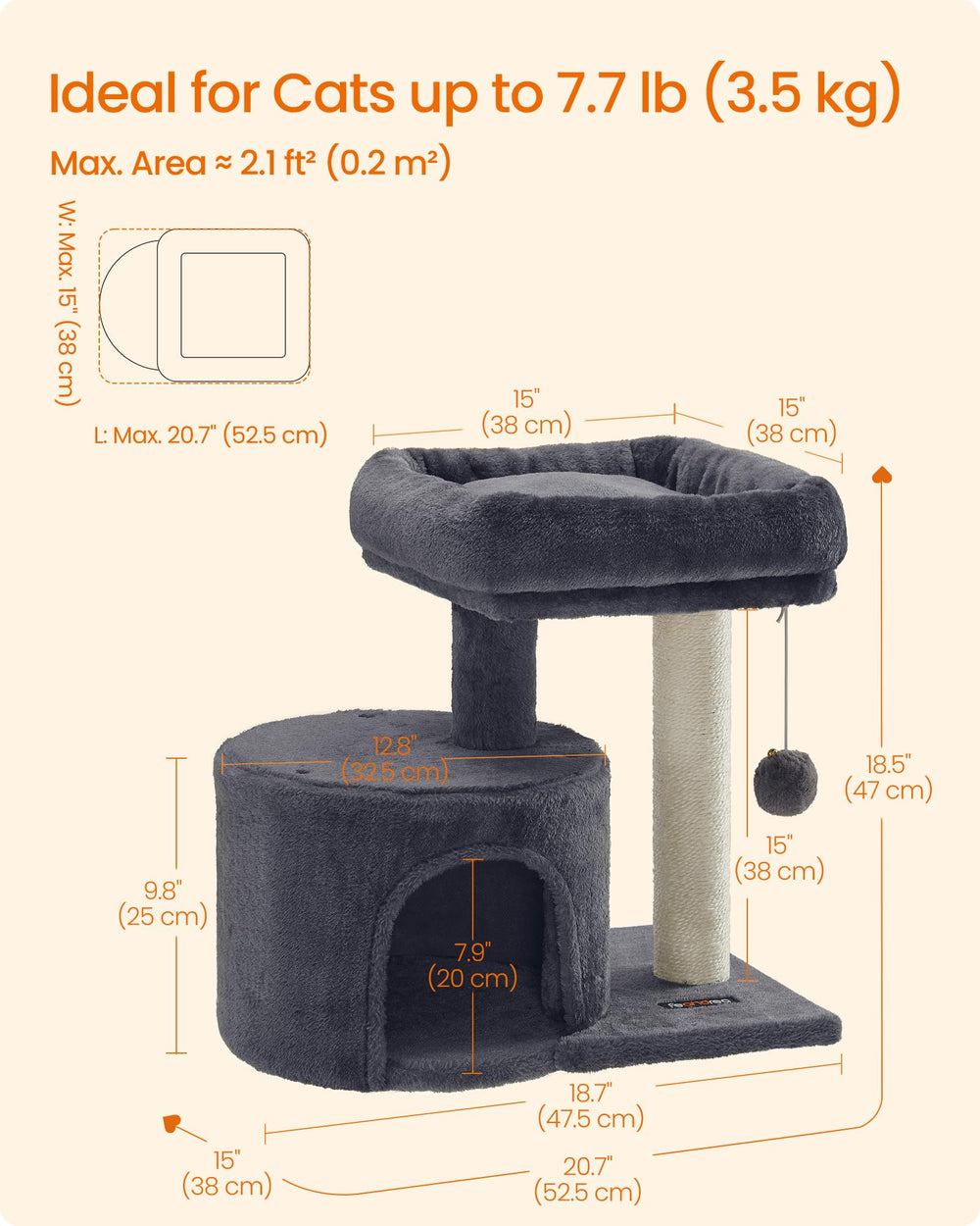 Feandrea cat tree tower fits small spaces without clutter.