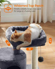 Feandrea cat tree tower stable base enhances safety during active climbing.
