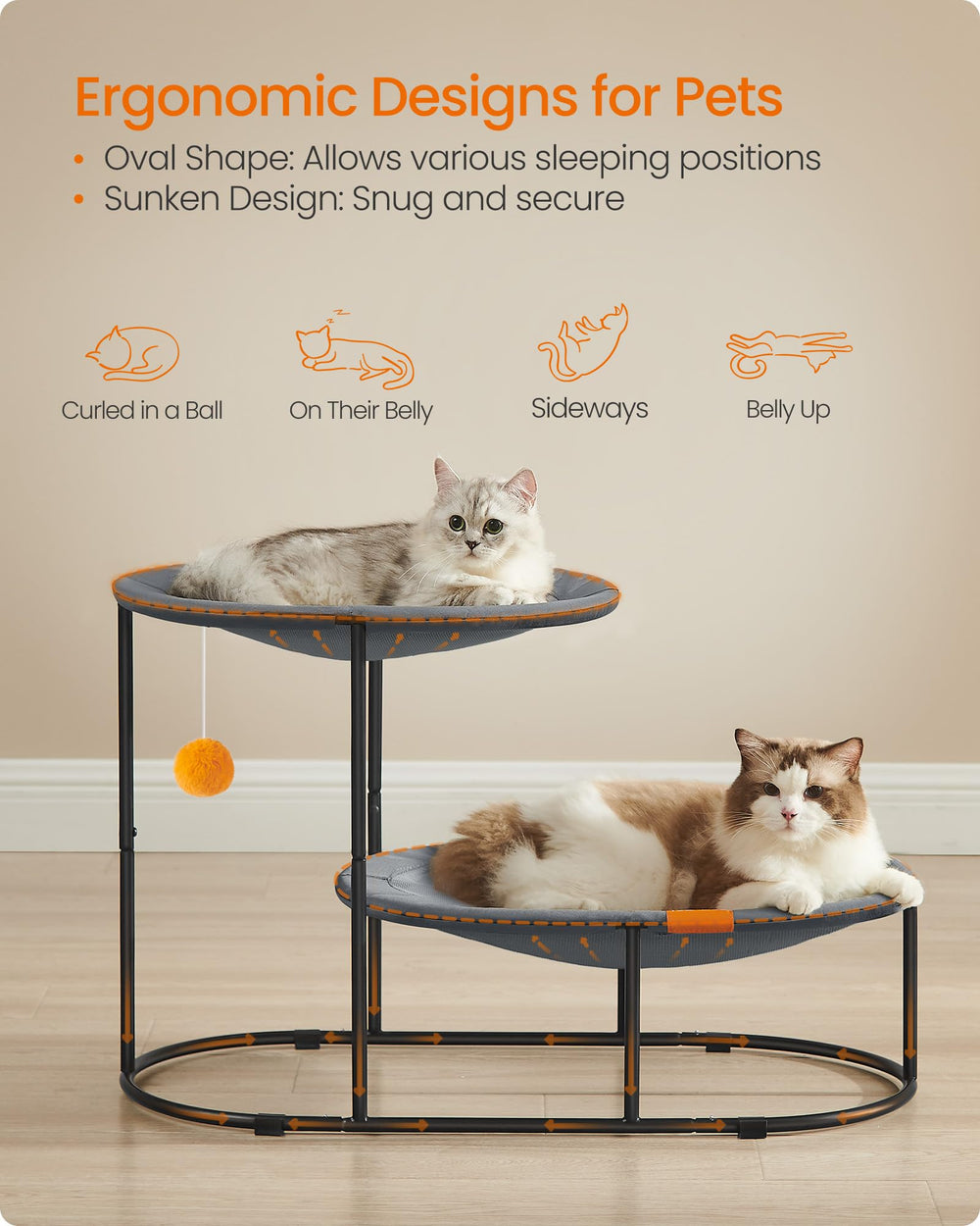 Feandrea cat hammock bed sunken oval design cradles pets in any sleeping position