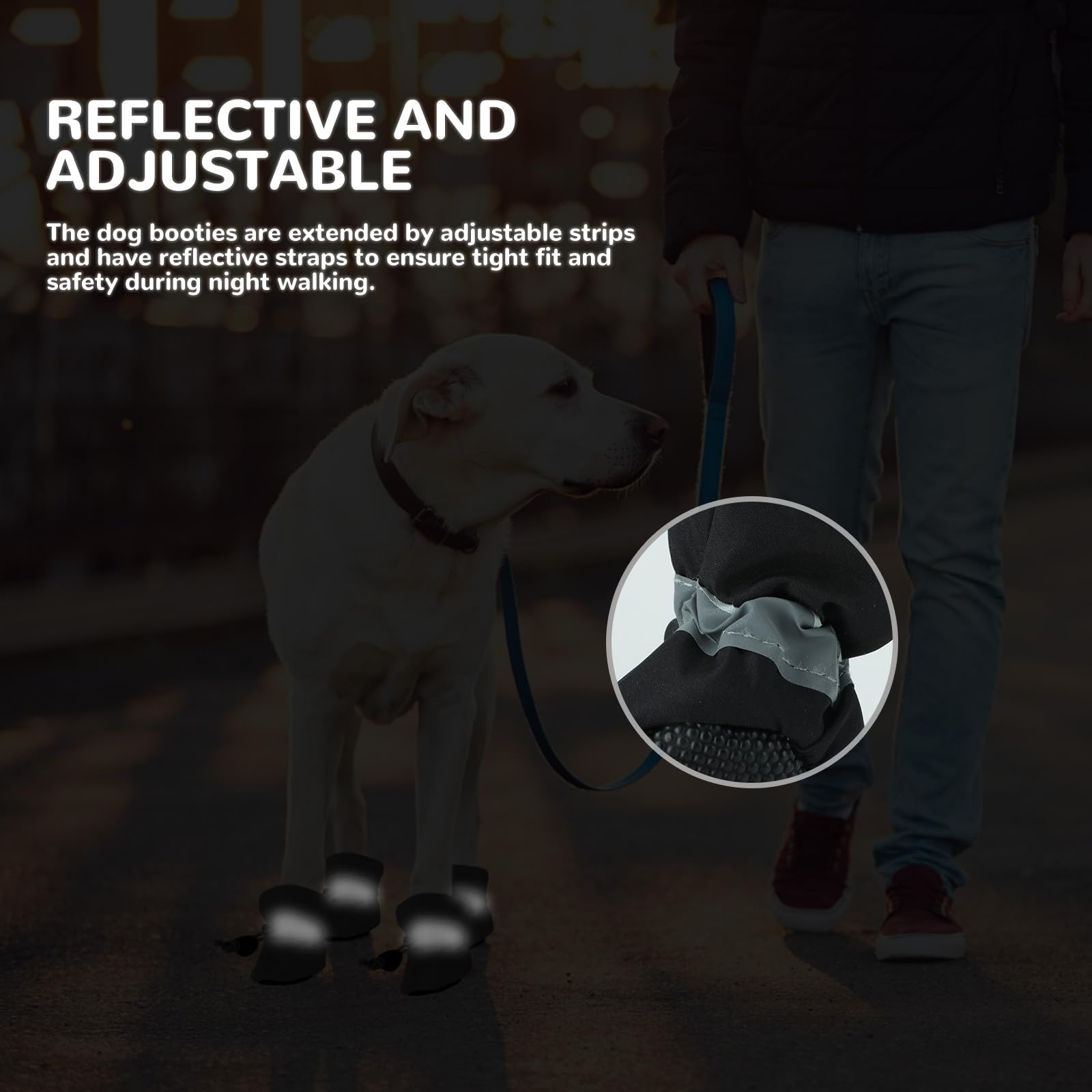 Fecialy dog shoes reflective straps enable safe night walks