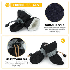 Fecialy dog shoes side view demonstrates rugged paw protection in winter