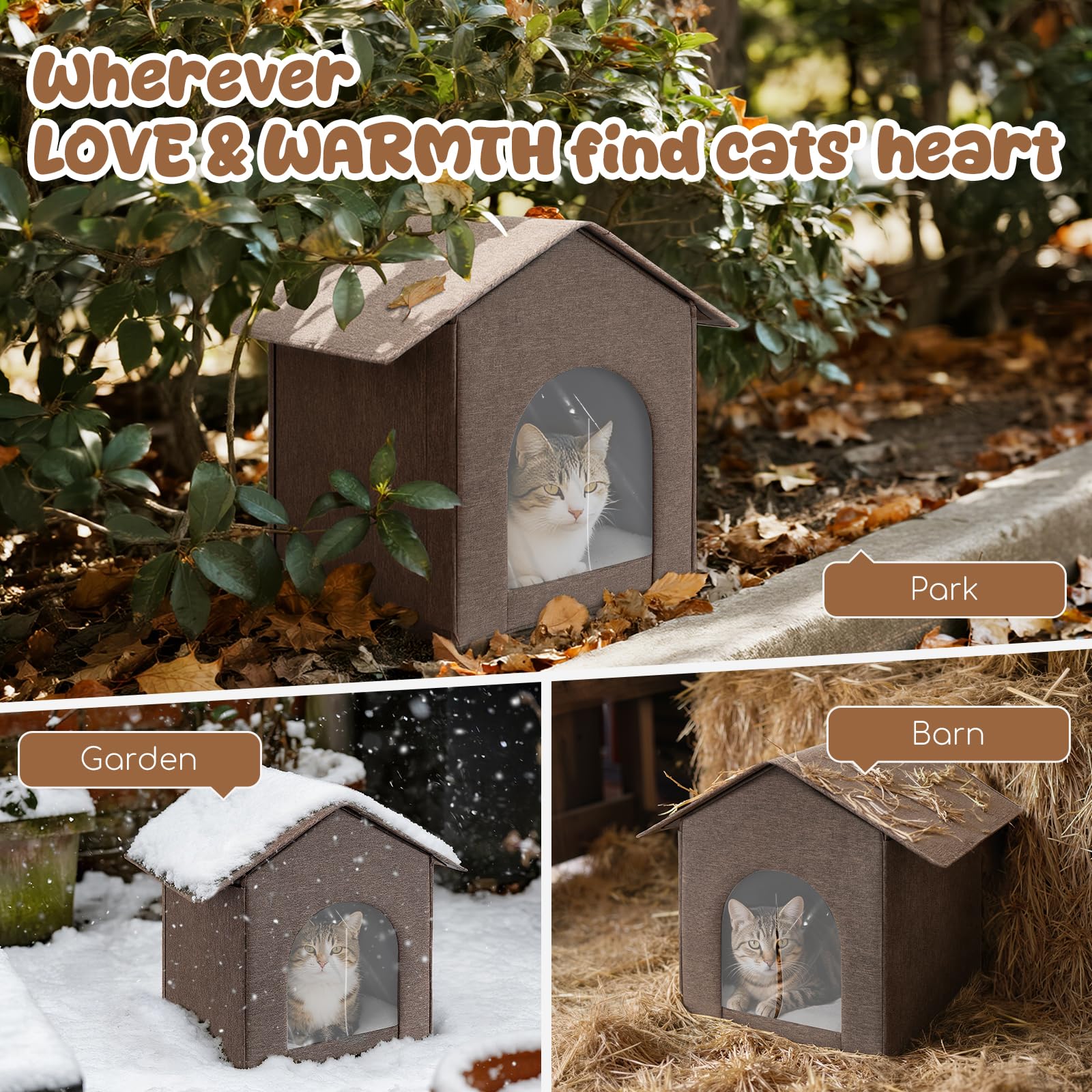 Fecuria outdoor cat house with 13x17x17 dimensions for roomy comfort
