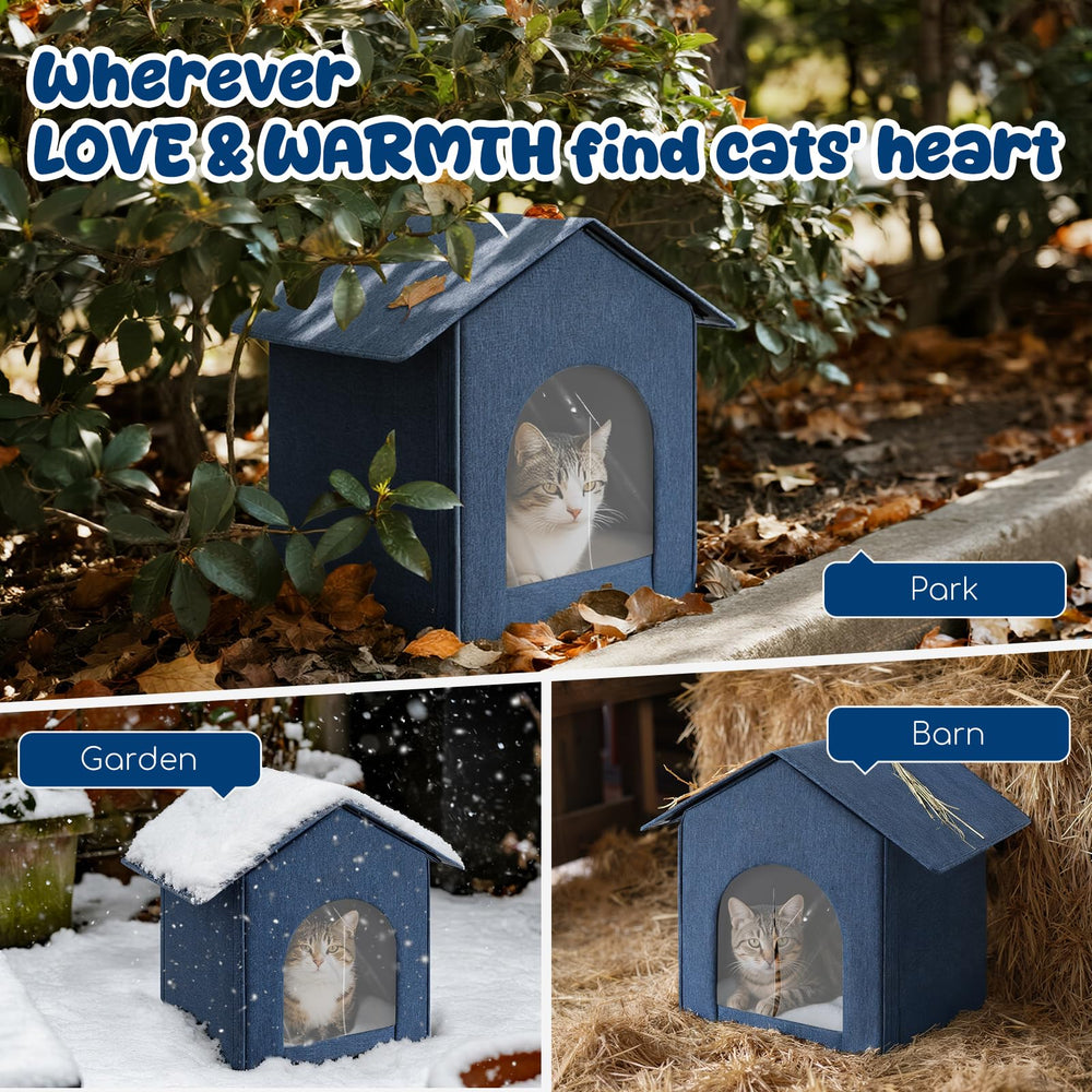 Fecuria outdoor cat house with door curtain protects against wind while entering.