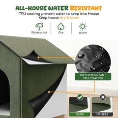 Fecuria outdoor cat house with door curtain blocks drafts during entry.