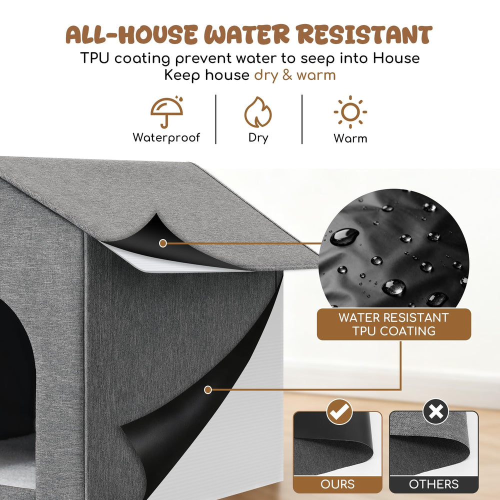 Fecuria Outdoor Cat House foldable Velcro design enables tool-free setup.