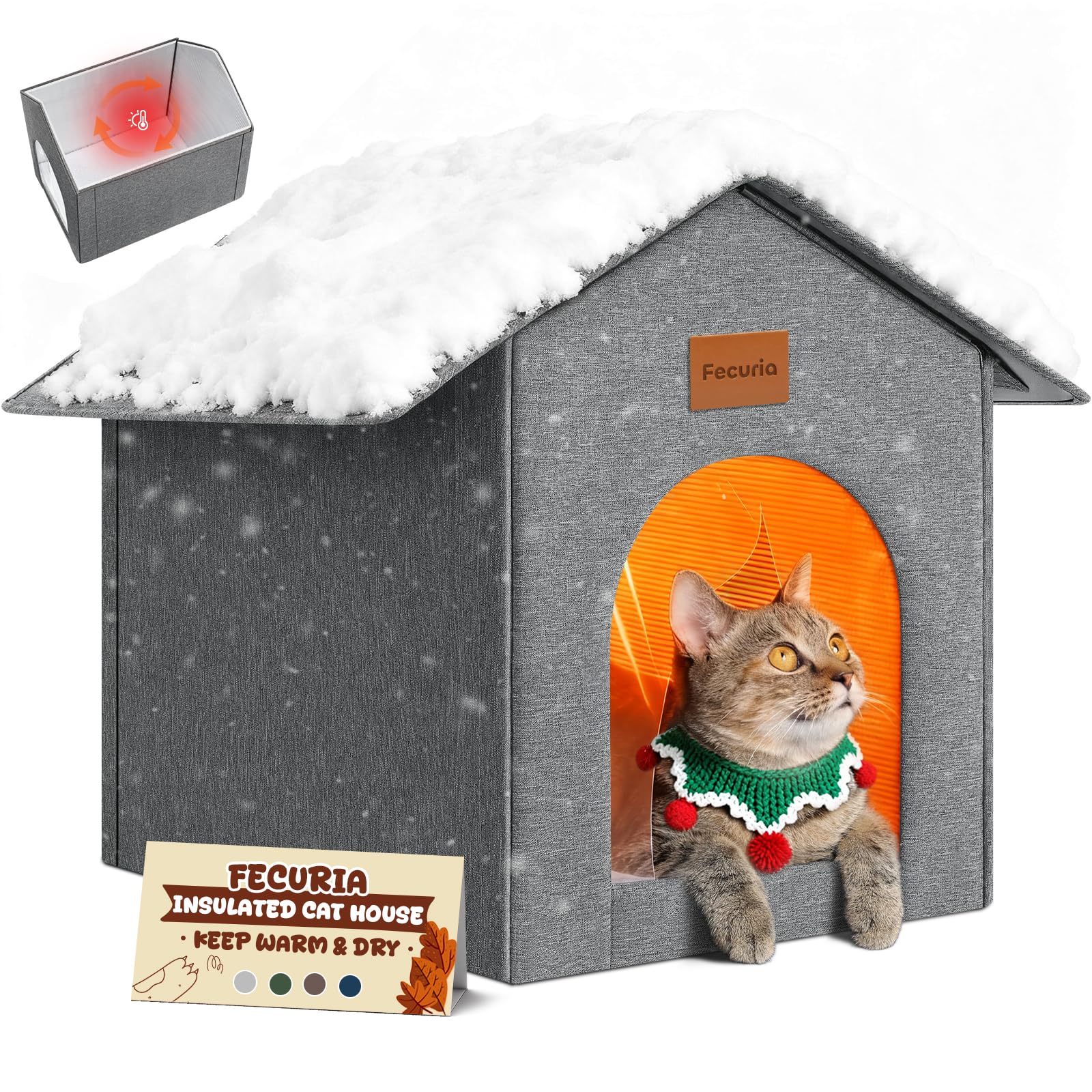 Fecuria outdoor cat house with heat-foil insulation for winter warmth.