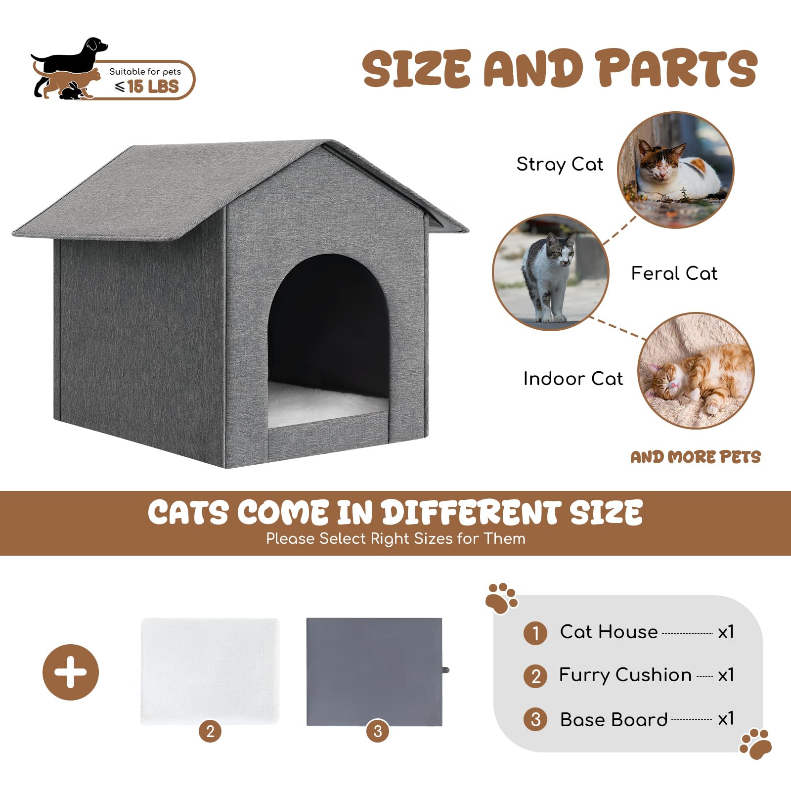 Fecuria Outdoor Cat House spacious interior suits cats and small dogs.