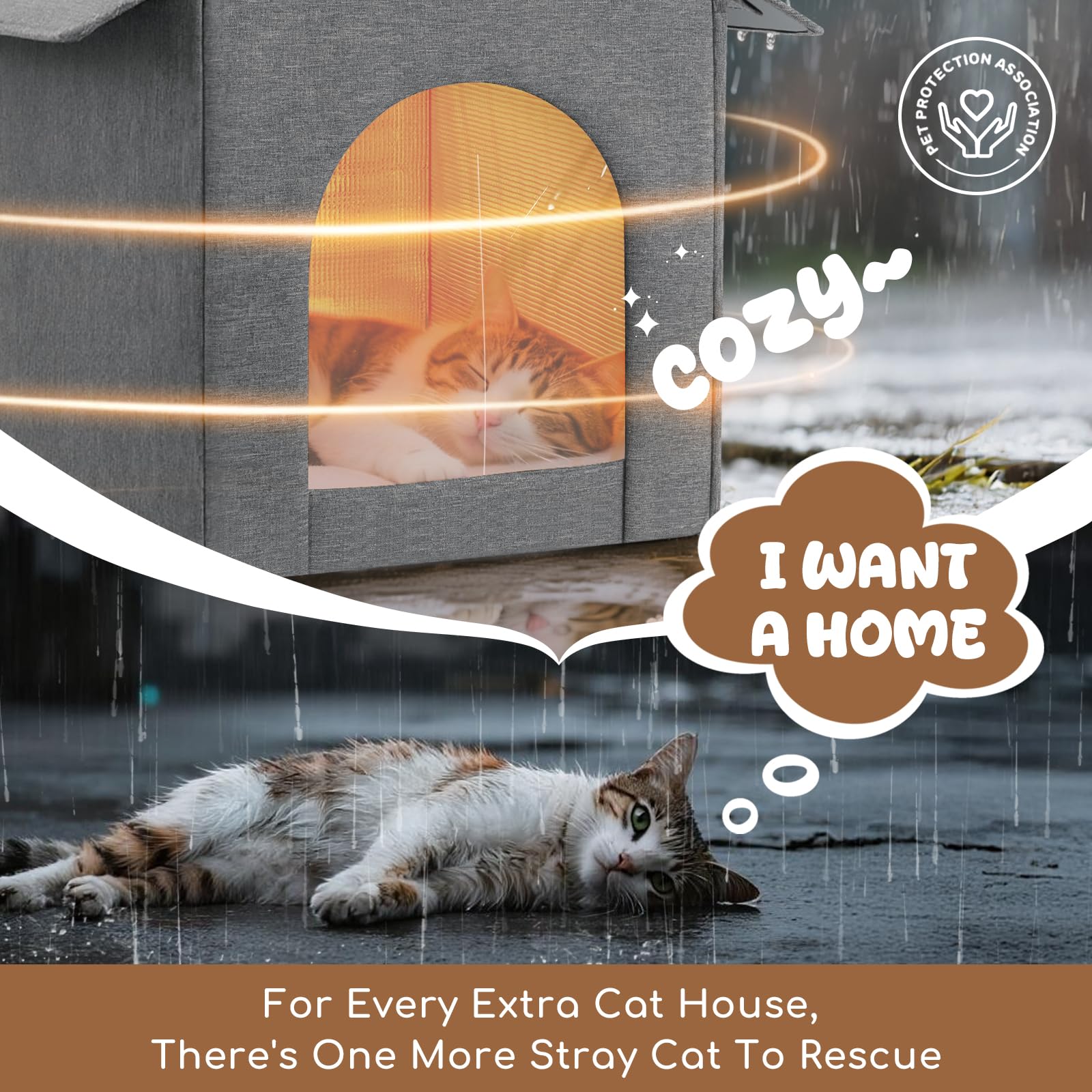 Fecuria weatherproof shelter helps stray cats feel safe outdoors.