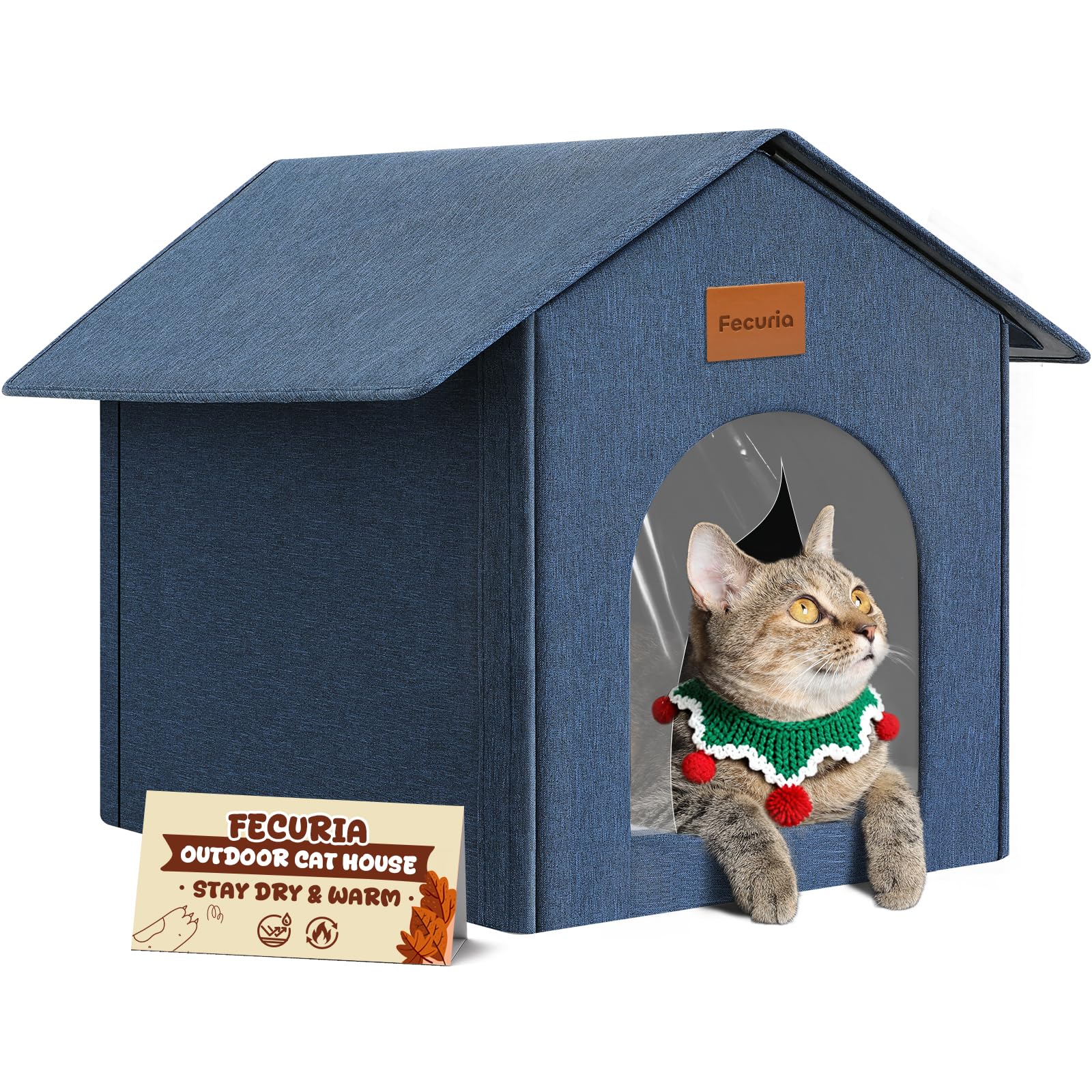 Fecuria outdoor cat house waterproof shell keeps pets dry in wet weather.