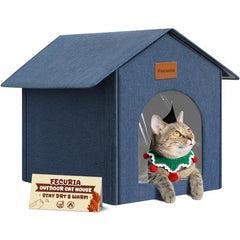 Fecuria outdoor cat house waterproof shell keeps pets dry in wet weather.