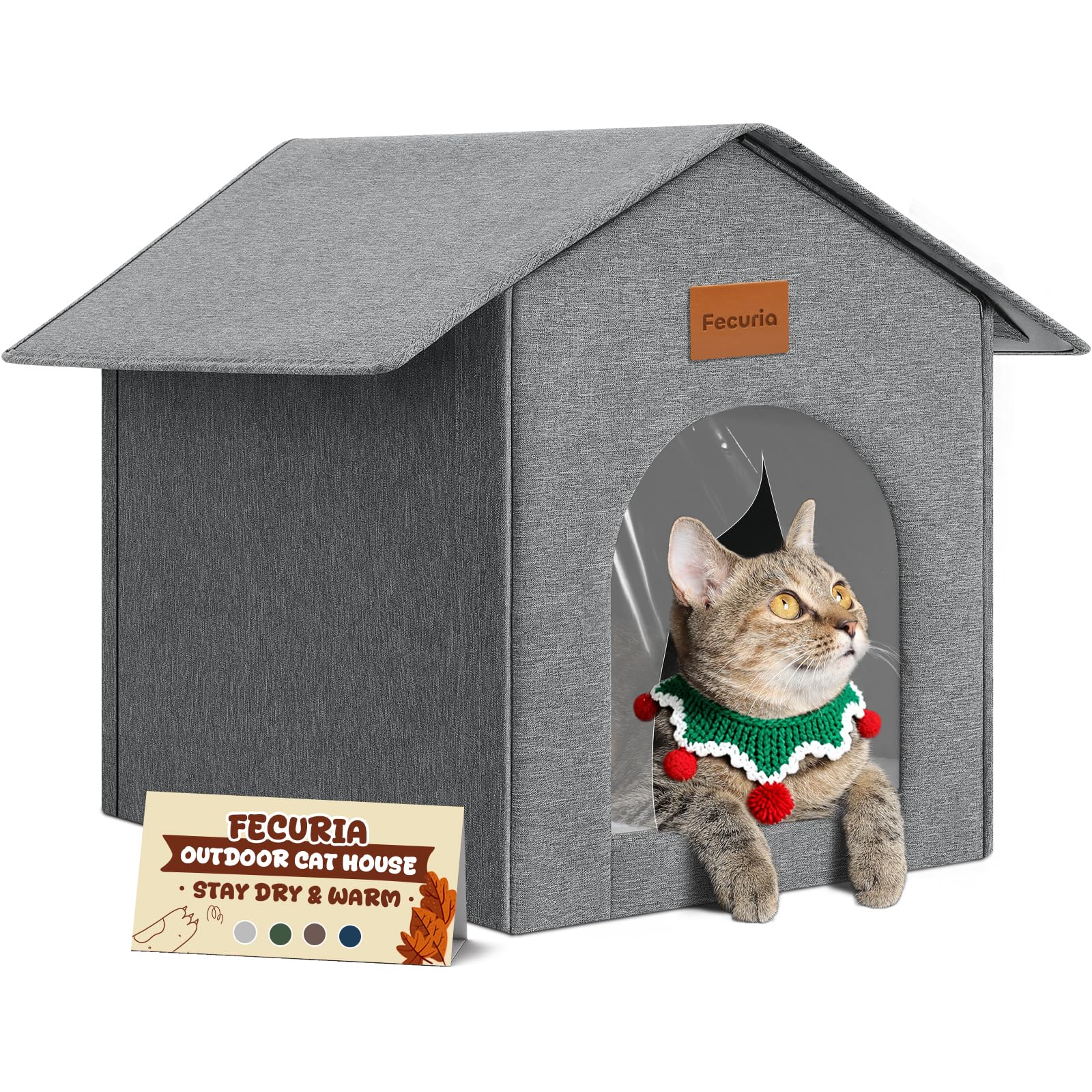 Fecuria outdoor cat house front view shows all-season weatherproof shelter benefits