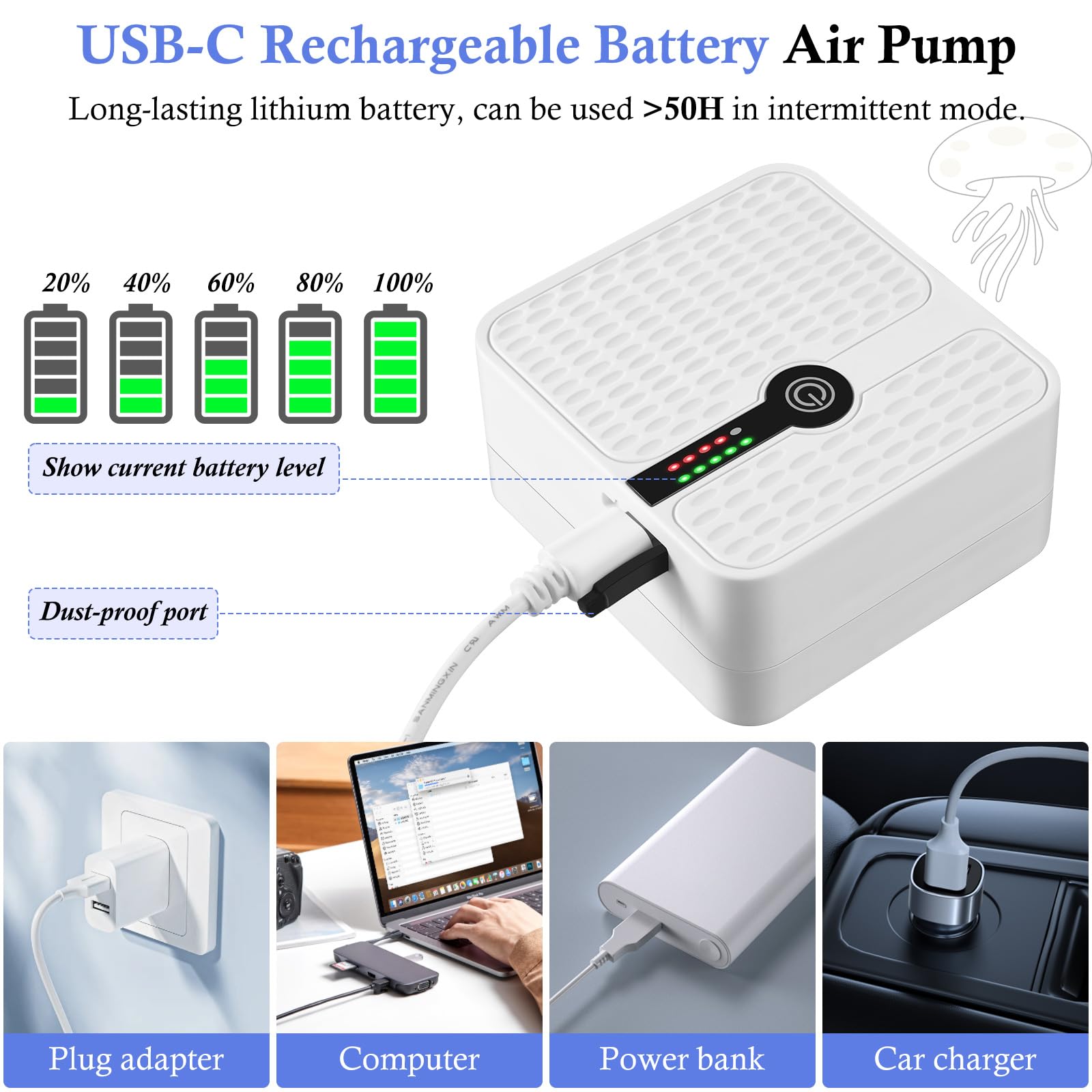 FEDOUR adjustable-air-volume aquarium air pump lets you tailor oxygen flow