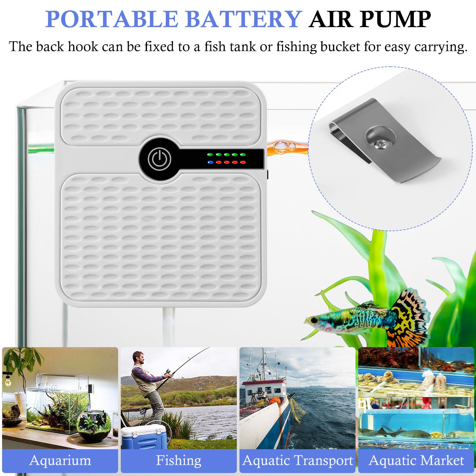 FEDOUR portable aquarium air pump hanging-hook ready to hang on a tank