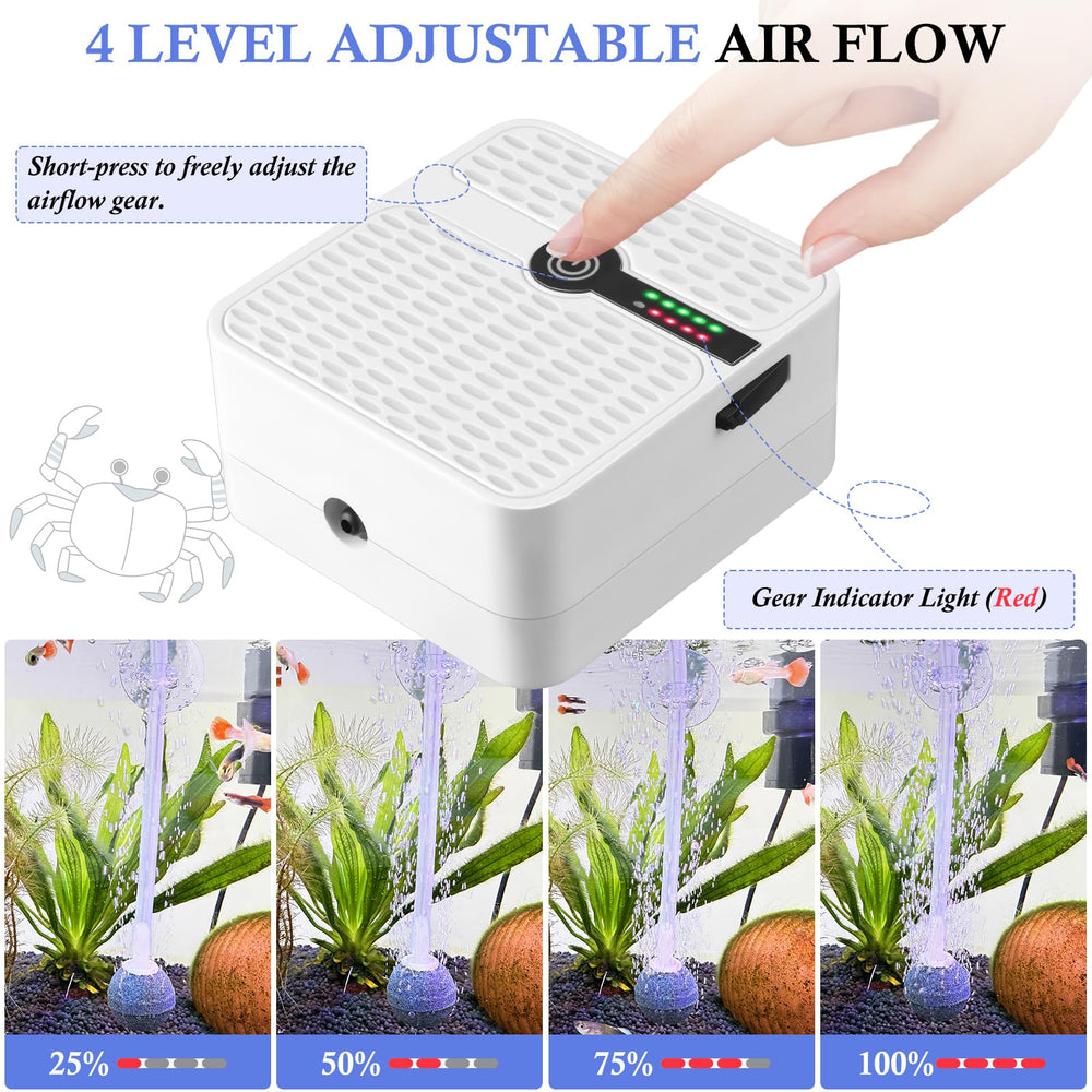 FEDOUR two-work-modes aquarium air pump demonstrates continuous and intermittent modes