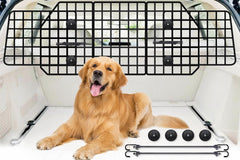 FEED GARDEN dog barrier assembly view shows universal fit setup for SUVs