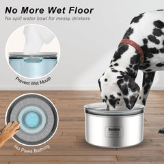 Feedoo 1Gallon Dog Water Bowl floating disk enables slow, controlled drinking.