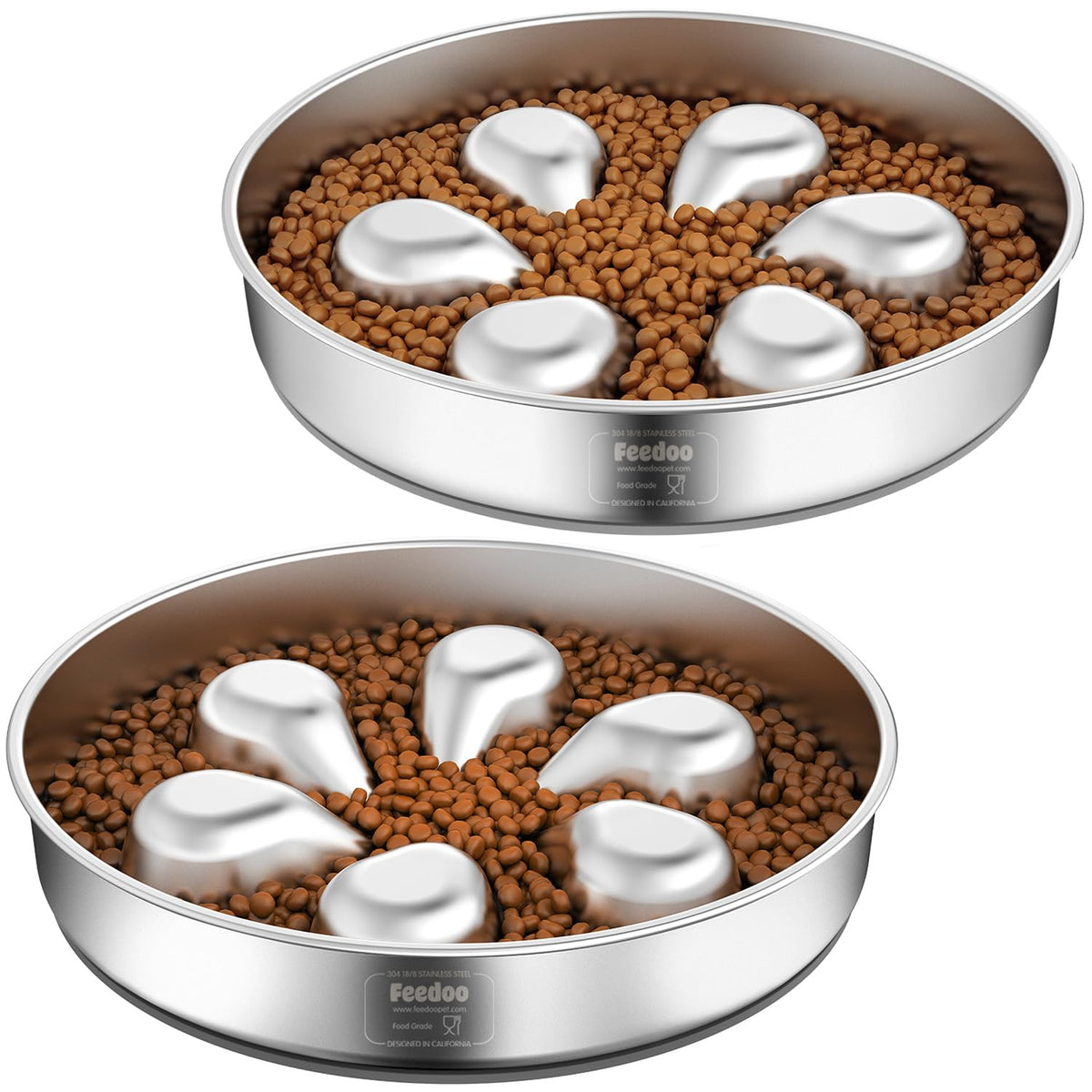 Feedoo slow feeder bowl 2-pack pack shot shows two bowls ready for daily meals