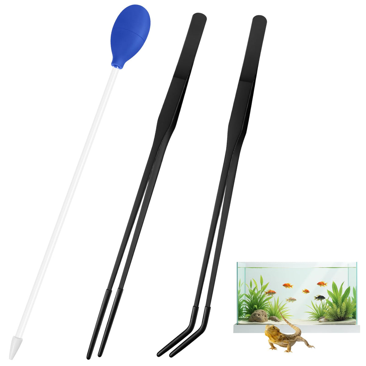 Feehope axolotl tank tools straight tweezers for precise plant placement.