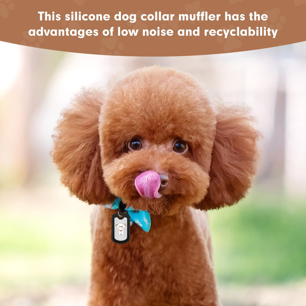 Feehope chew-resistant dog tag silencer emphasizes safety and tag retention during play.