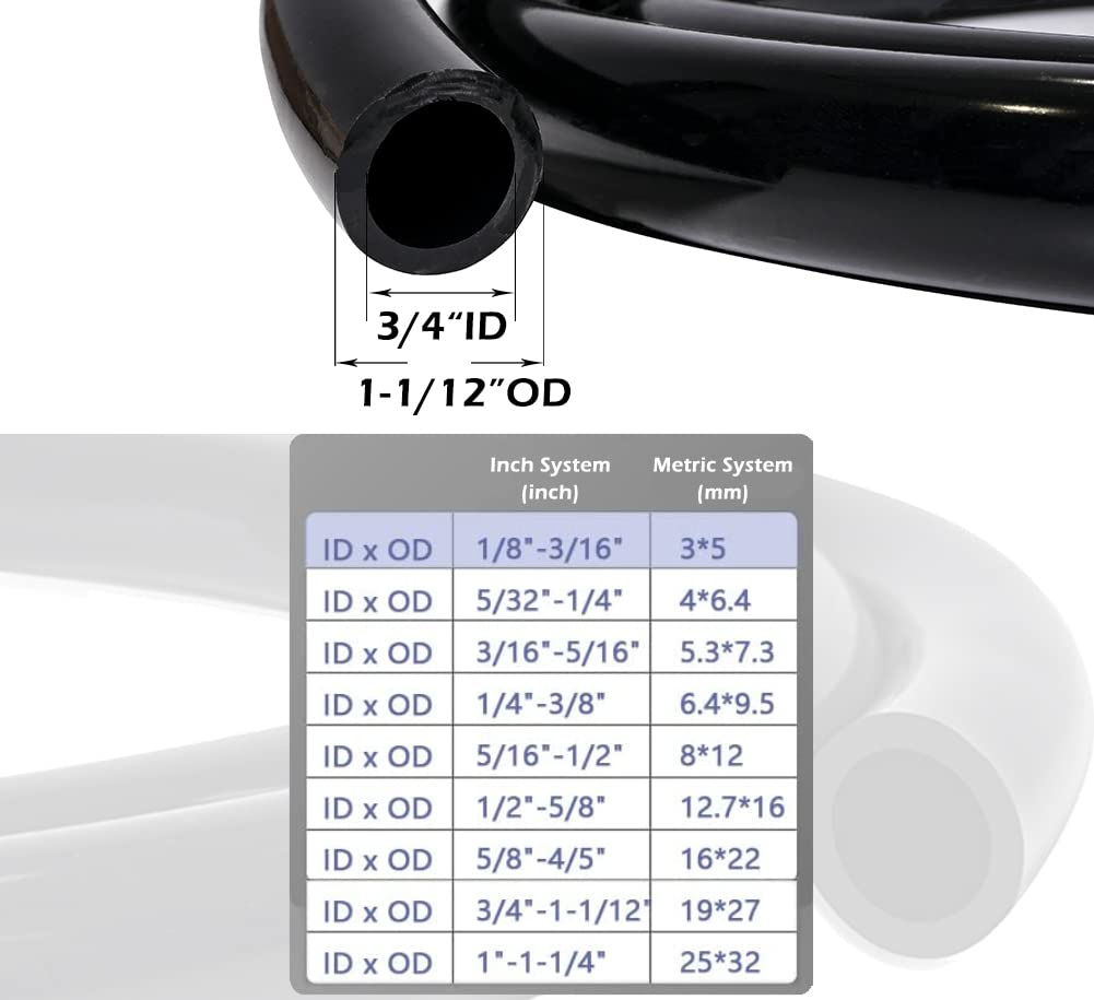 Feelers black PVC tubing smooth interior exterior promotes easy flow