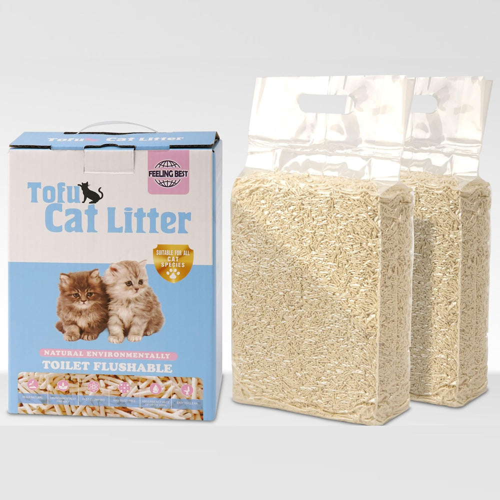 FEELING BEST tofu cat litter bags packaging shows eco-friendly design for easy storage.