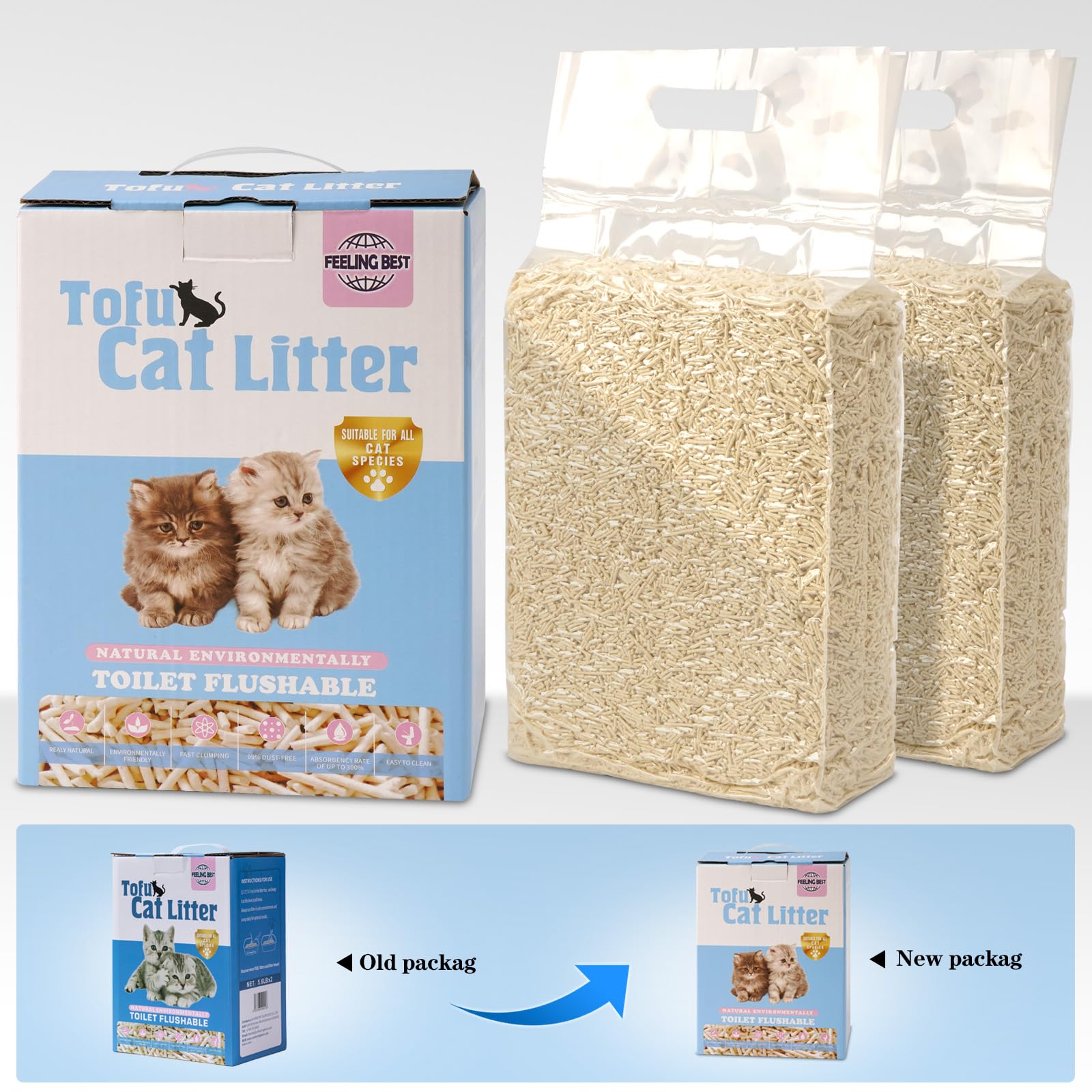 FEELING BEST tofu cat litter clumping action shows quick, tight clumps for simple scooping.