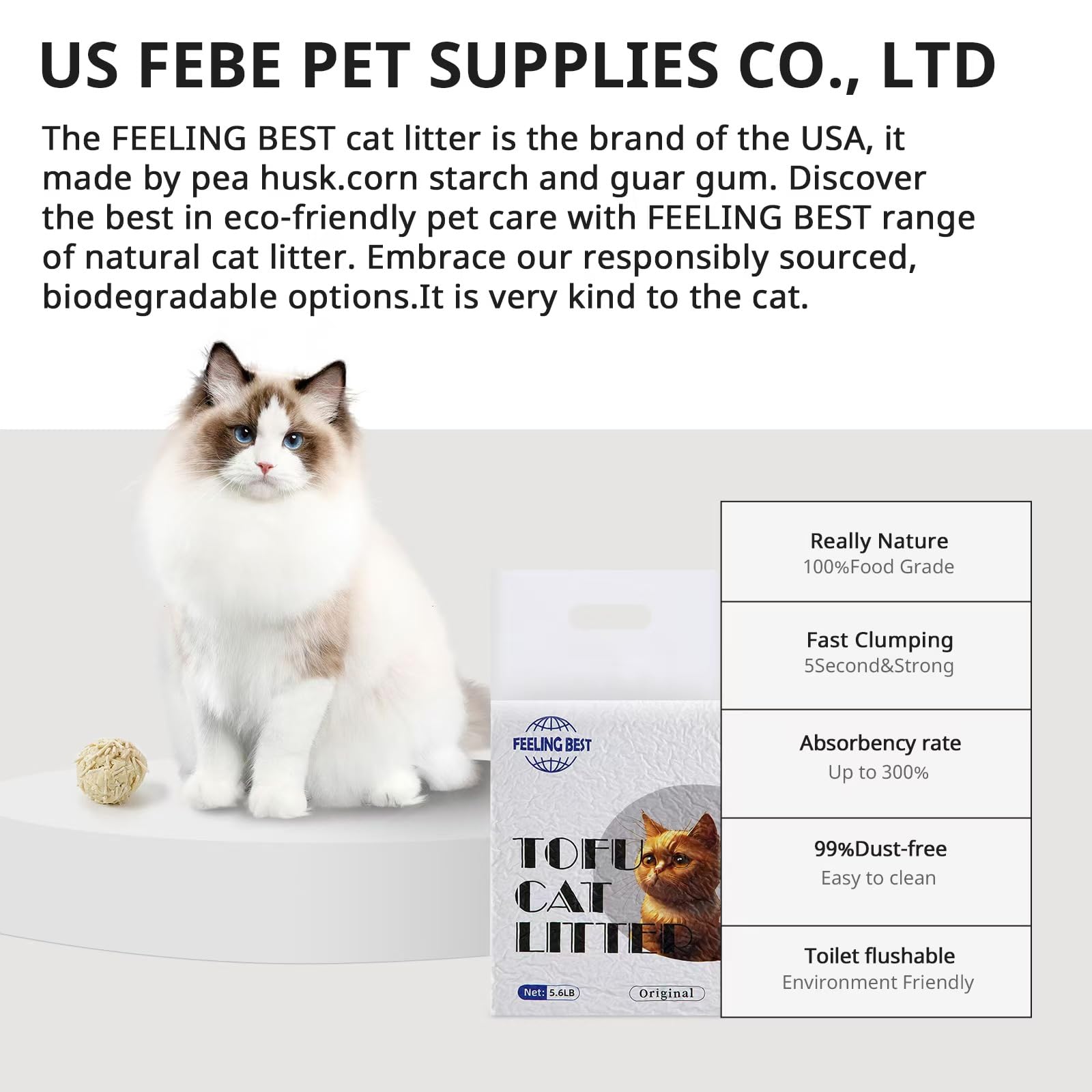 FEELING BEST tofu cat litter dust-free design reduces airborne particles in homes.