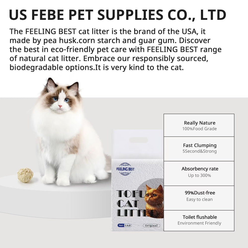 FEELING BEST tofu cat litter dust-free design reduces airborne particles in homes.