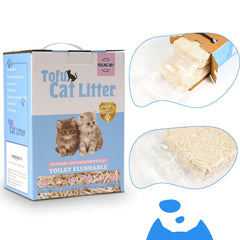 FEELING BEST tofu cat litter being flushed shows water-soluble disposal convenience.