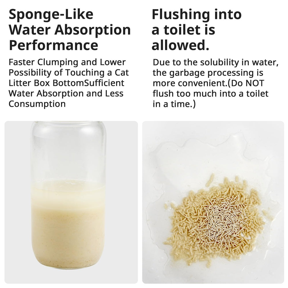 FEELING BEST tofu cat litter dissolves in water for easy flush disposal.