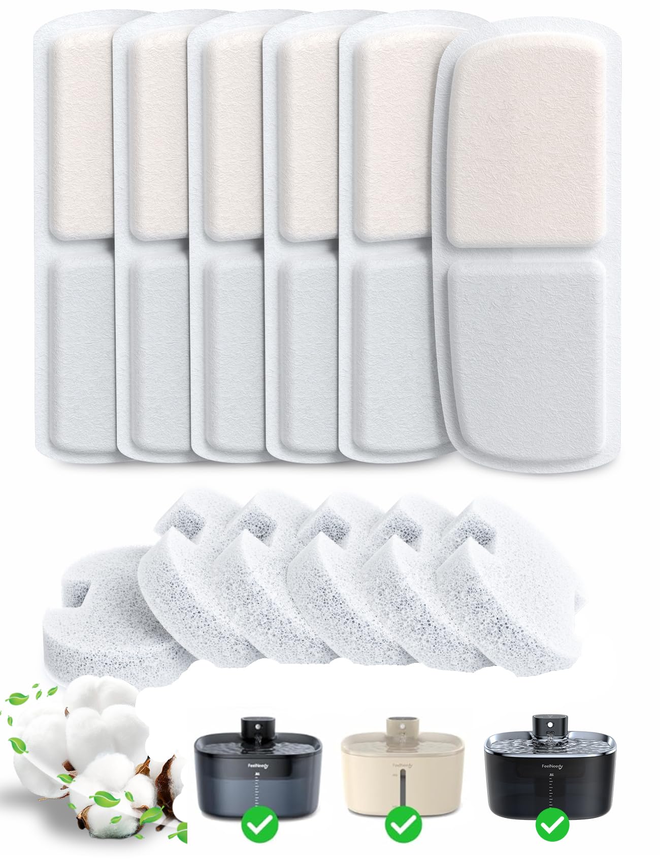 FEELNEEDY 6-pack filter set for cat fountain FN-W07 keeps water clean.