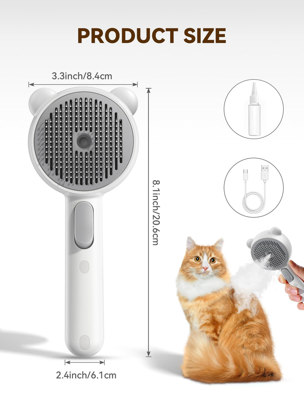 FEELNEEDY Cat Steam Brush release button speeds fur cleanup.
