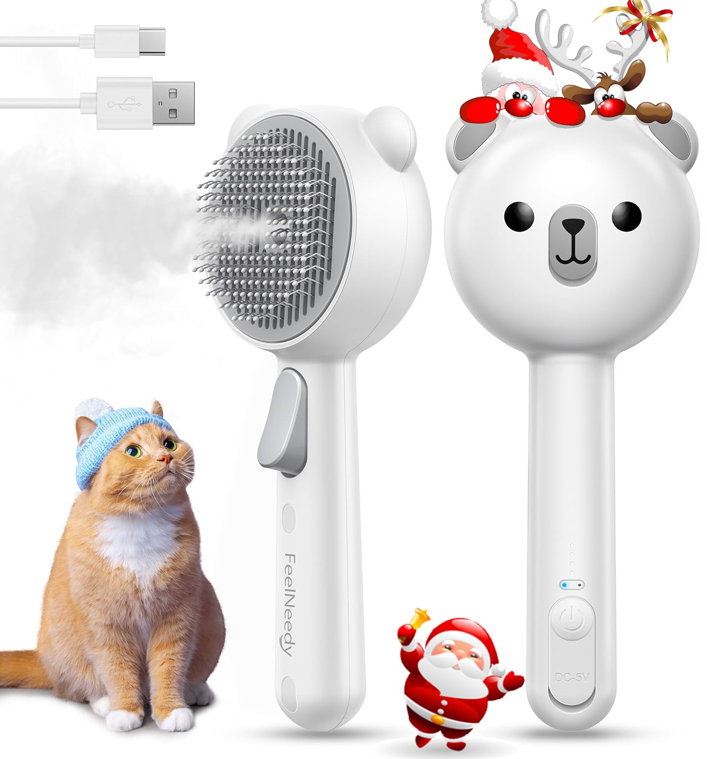 FEELNEEDY Cat Steam Brush front view for gentle shedding control.