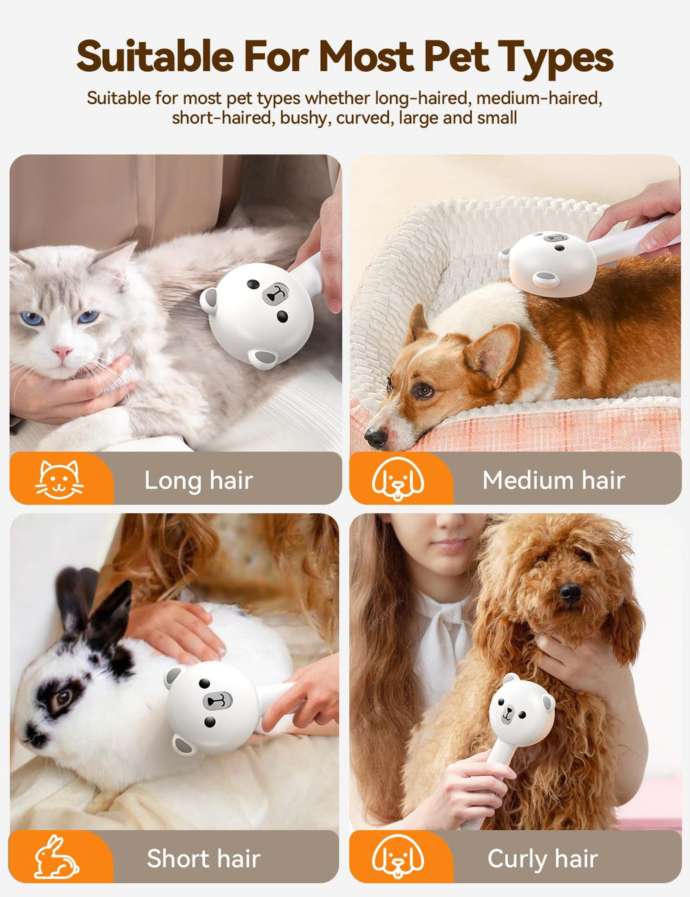 FEELNEEDY Cat Steam Brush suitable for indoor cats and long- or short-haired pets.