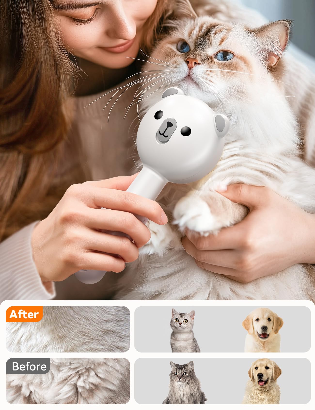 FEELNEEDY Cat Steam Brush stainless steel pins deliver smooth, comfortable grooming.