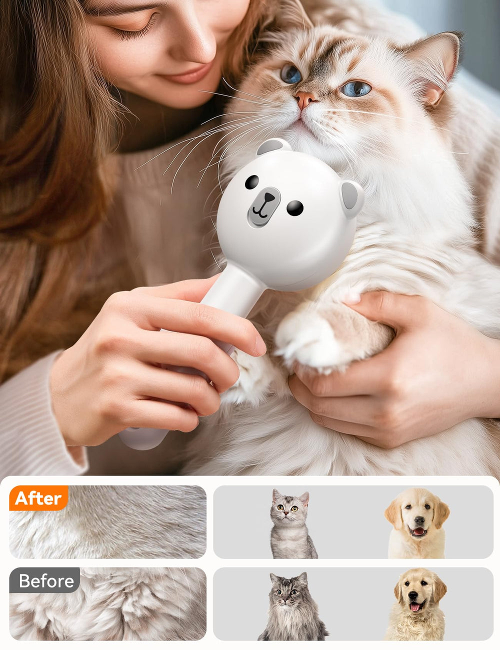FEELNEEDY Cat Steam Brush stainless steel pins deliver smooth, comfortable grooming.