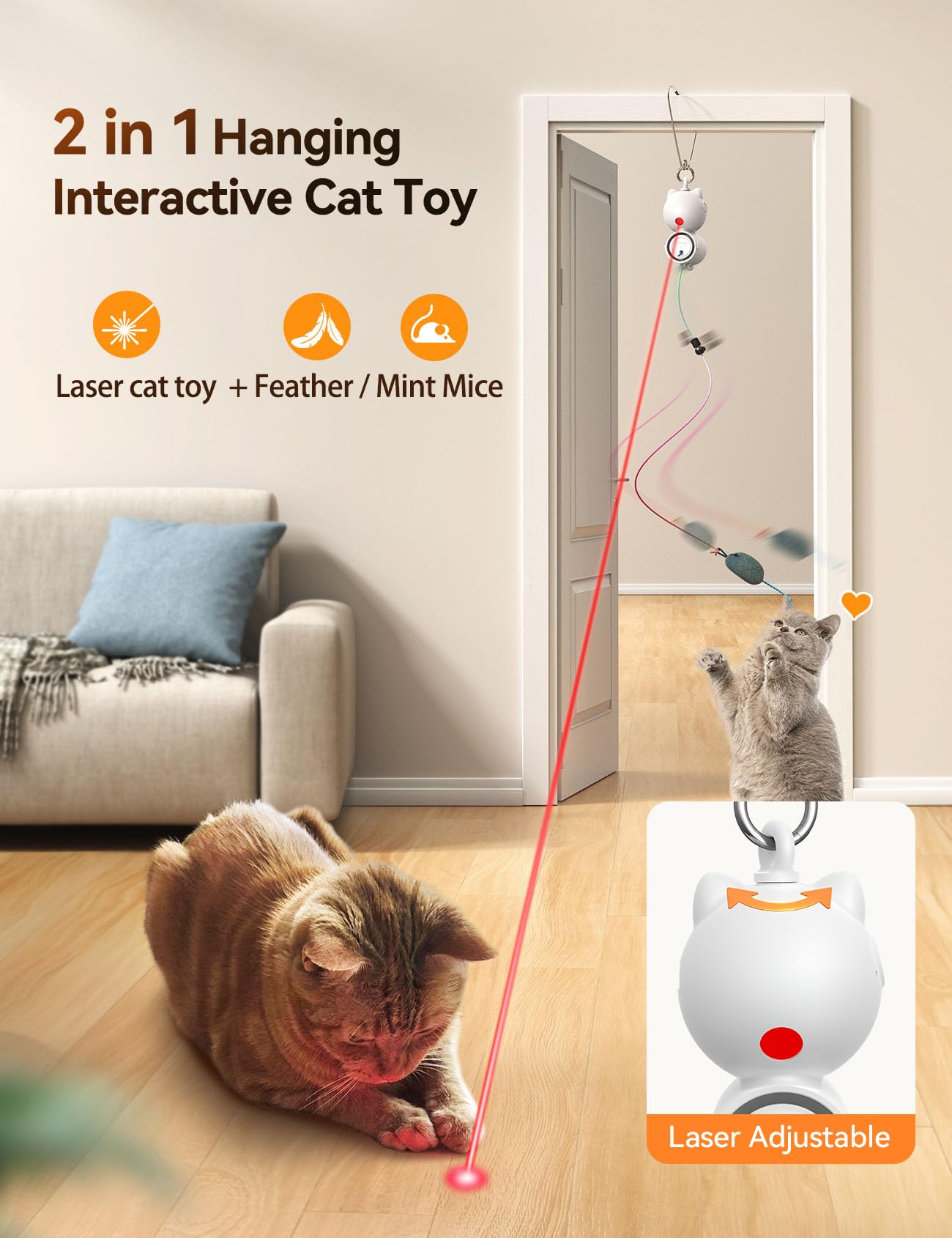 FEELNEEDY cat wand toy feather and mouse offers stimulating hunting-inspired motion