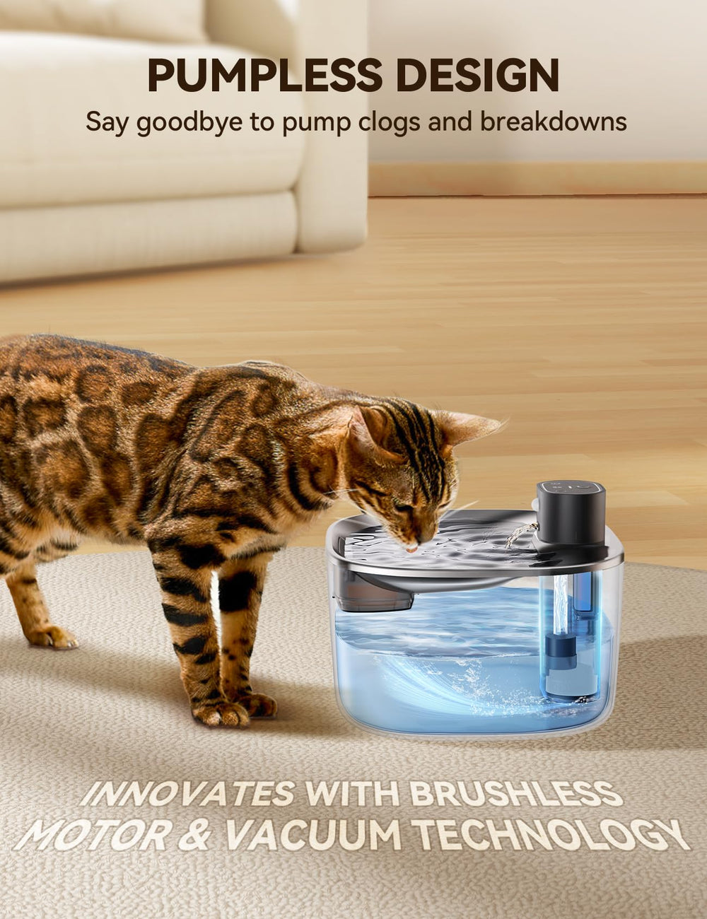 FEELNEEDY cordless cat water fountain battery indicator signals refilling and recharging needs