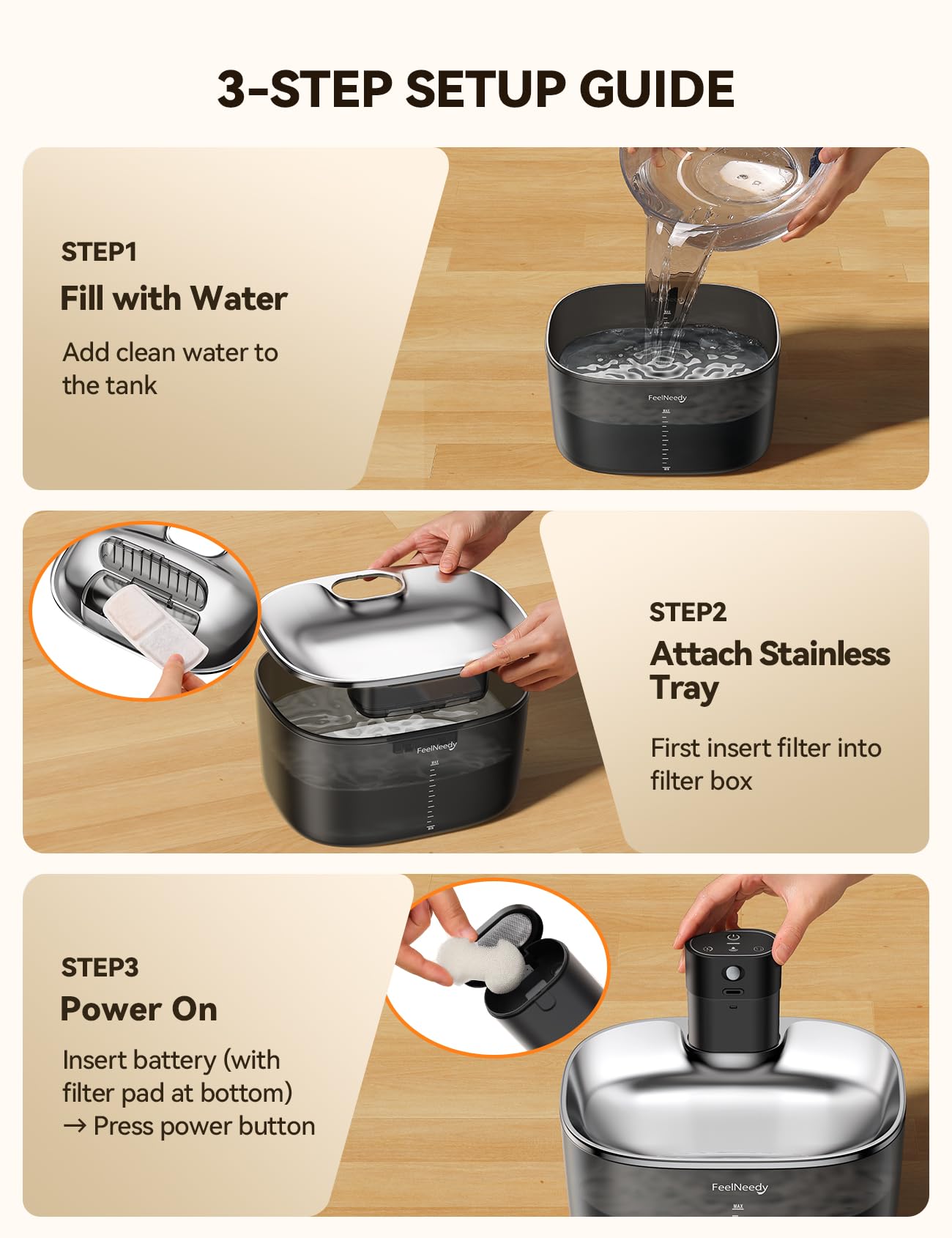 FEELNEEDY dual water modes image demonstrates Motion-Sensing mode for interaction