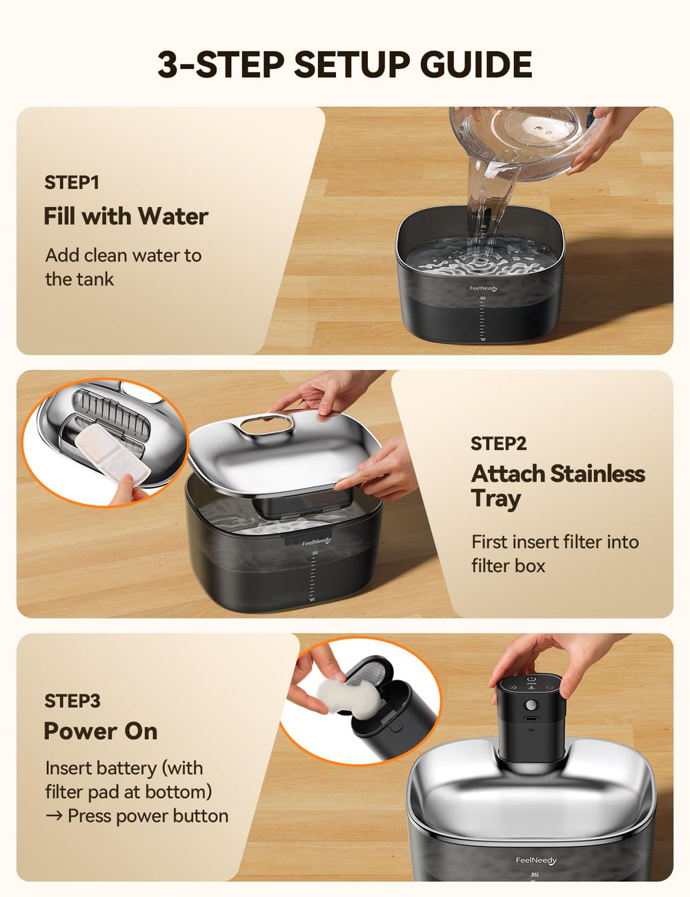 FEELNEEDY dual water modes image demonstrates Motion-Sensing mode for interaction