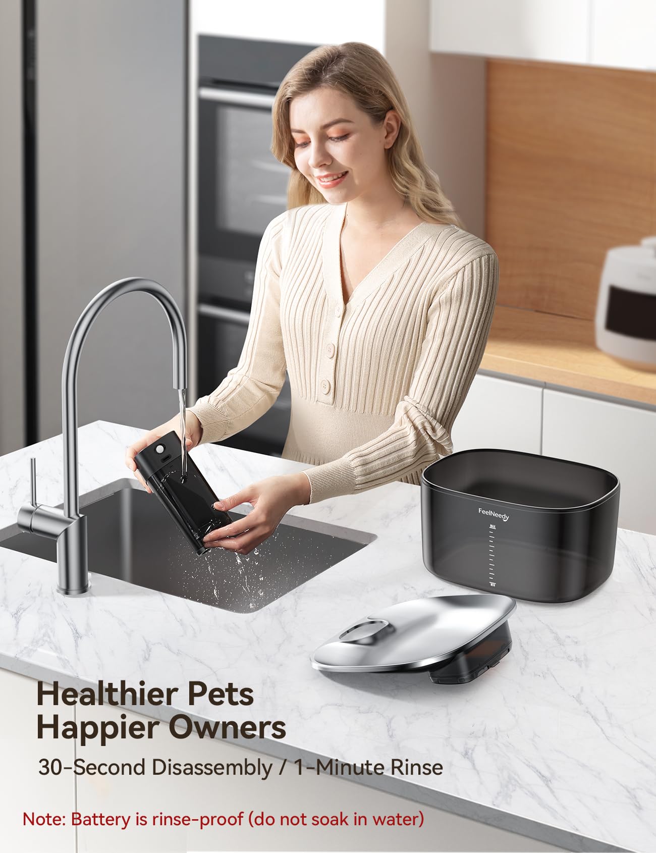 FEELNEEDY stainless-steel tray emphasizes durable surface and easy cleaning