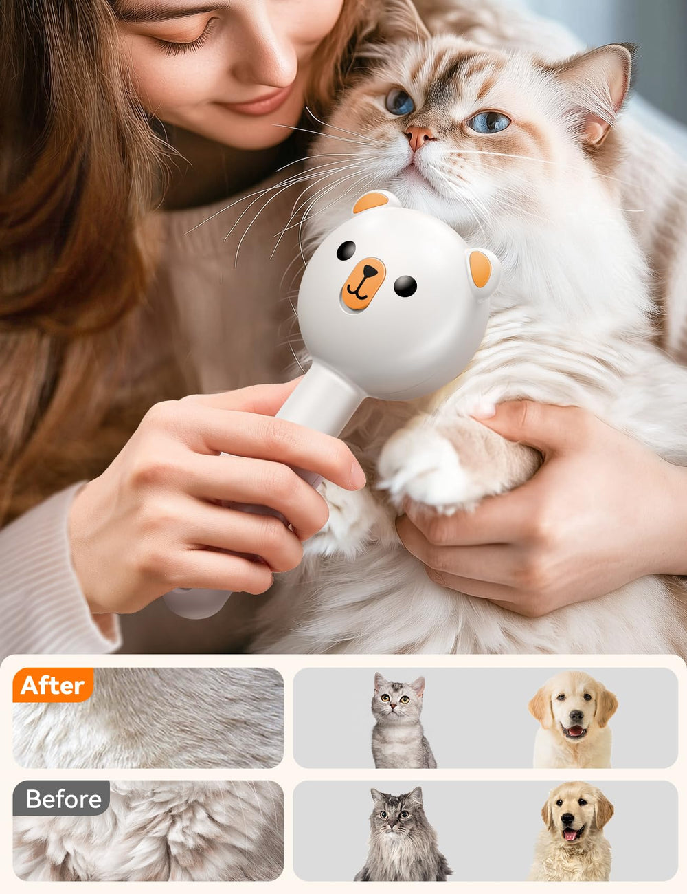 FEELNEEDY Pet Steam Brush stainless steel pins close up
